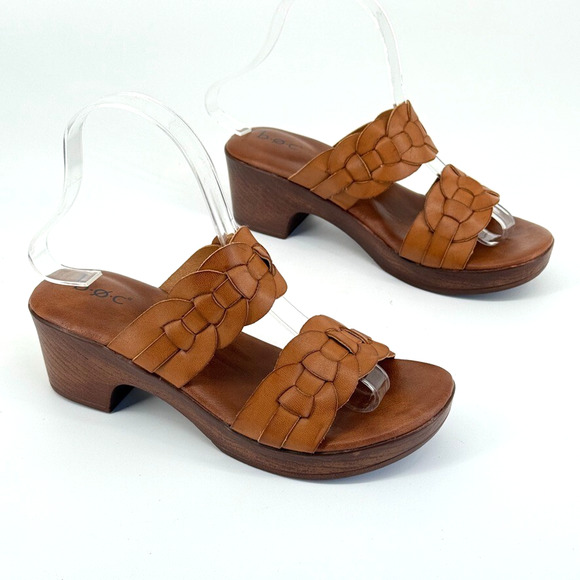 BOC by Born Jillian Block Heel Double Strap Slide Sandal Tan Size 7 Summer Retro - Picture 1 of 10